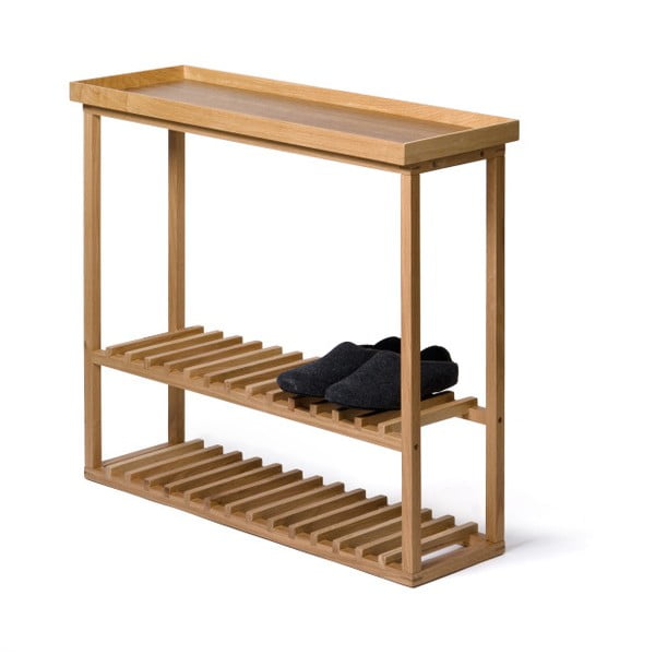 Polica na topánky/úložný stolík s prírodnou doskou z dubového dreva Wireworks Hello Storage