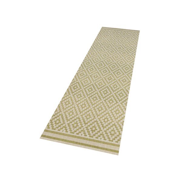 Zelený behúň vhodný aj do exteriéru Karo, 80 × 200 cm-image-1