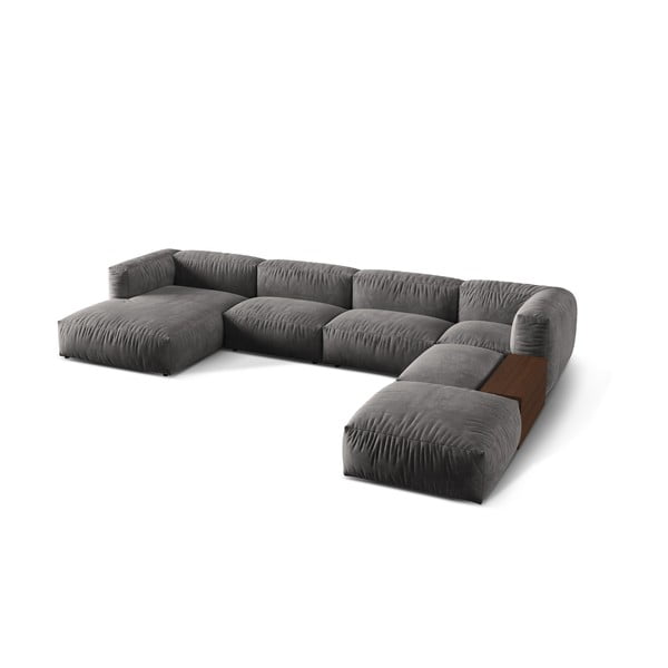 Sivá zamatová modulárna rohová pohovka (pravý roh/do tvaru "U") Martina – Micadoni -image-1