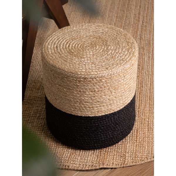 Čierny/v prírodnej farbe taburet Juta Gold Black – Hanse Home-image-2