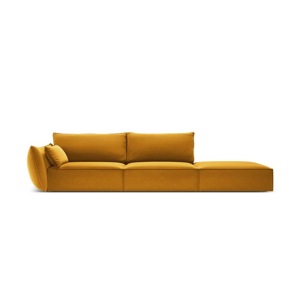 Zamatová pohovka v horčicovej farbe ľavý roh 264 cm Vanda – Mazzini Sofas