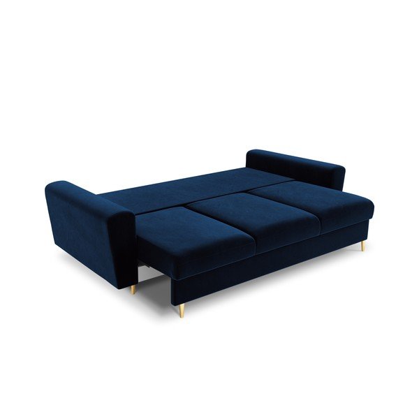 Modrá zamatová rozkladacia/s úložným priestorom pohovka 235 cm Kyoto – Cosmopolitan Design-image-2