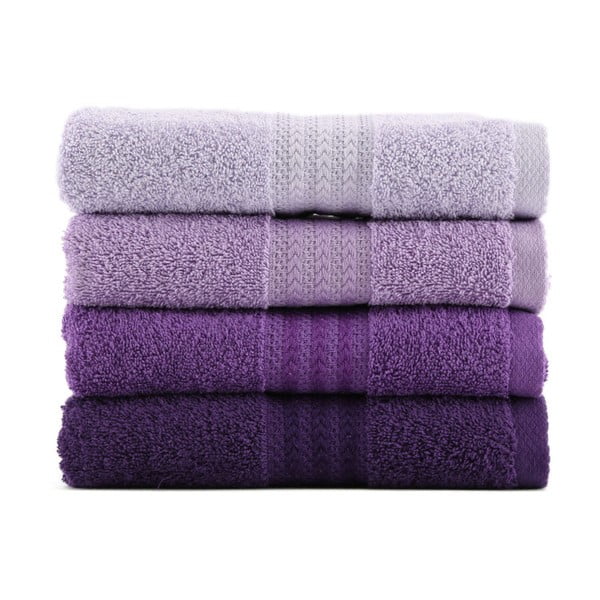 Sada 4 fialových bavlnených uterákov Foutastic, 50 × 90 cm