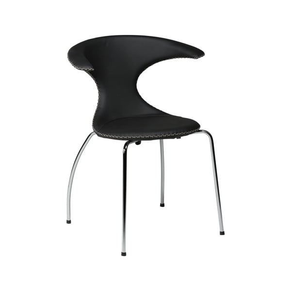 Čierna kožená jedálenská stolička s pochrómovanou podnožou DAN–FORM Denmark Flair