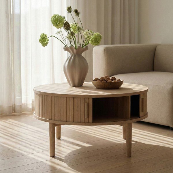 Okrúhly konferenčný stolík v dekore duba v svetlo prírodnej farbe ø 85 cm Meta – Unique Furniture-image-1