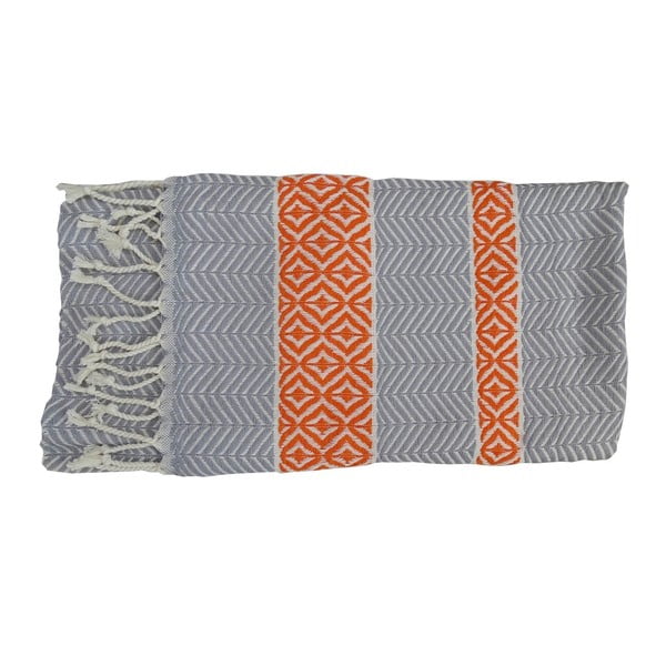 Oranžovo-sivá ručne tkaná osuška z prémiovej bavlny Basak, 100 × 180 cm