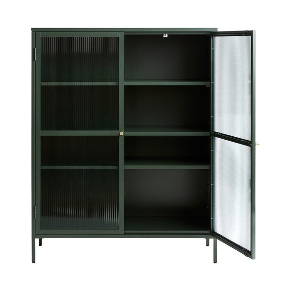 Zelená kovová vitrína Unique Furniture Bronco, výška 140 cm-image-3