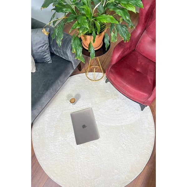Biely umývateľný okrúhly koberec ø 100 cm Pelush White – Mila Home-image-1