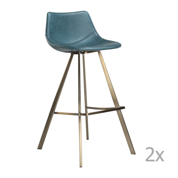 Sada 2 modrých barových stoličiek s oceľovou podnožou v zlatej farbe DAN– FORM Pitch
