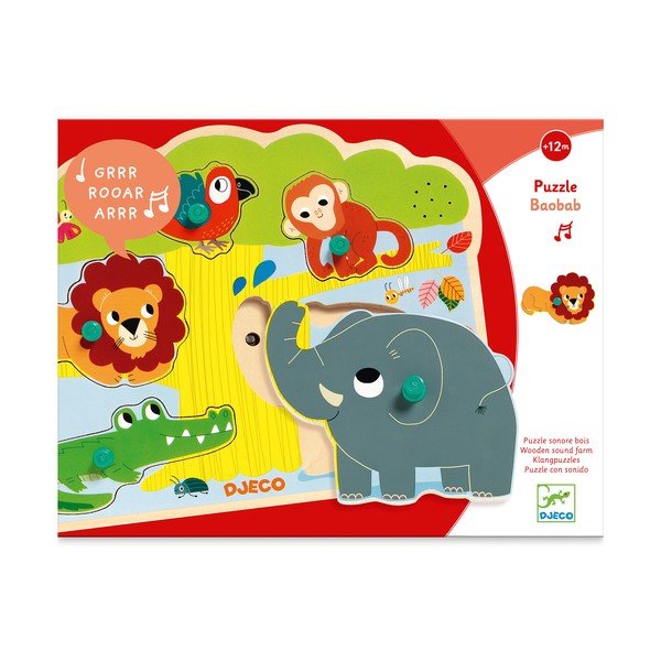 Drevené vkladacie puzzle s motívmi zvieratiek z džungle so zvukmi Djeco-image-2