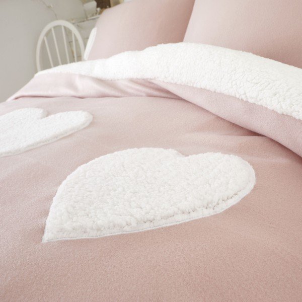 Ružové fleecové obliečky s motívom srdca Catherine Lansfield, 135 x 200 cm-image-2