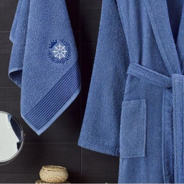 Modrý bavlnený župan a uterák v súprave veľkosť S/M – Mila Home-image-1