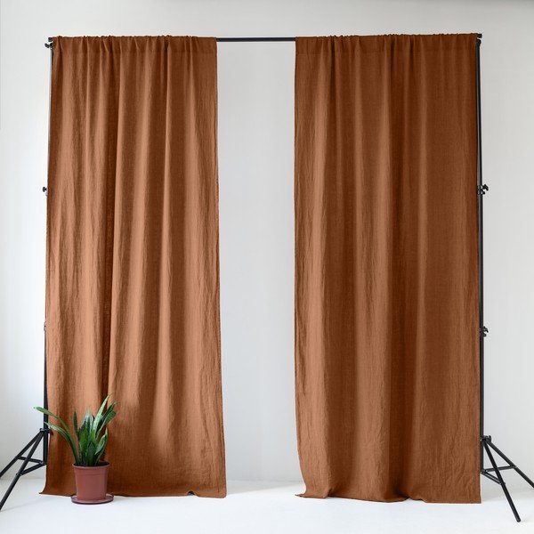 Hnedý ľanový záves 140x300 cm Hazelnut – Linen Tales