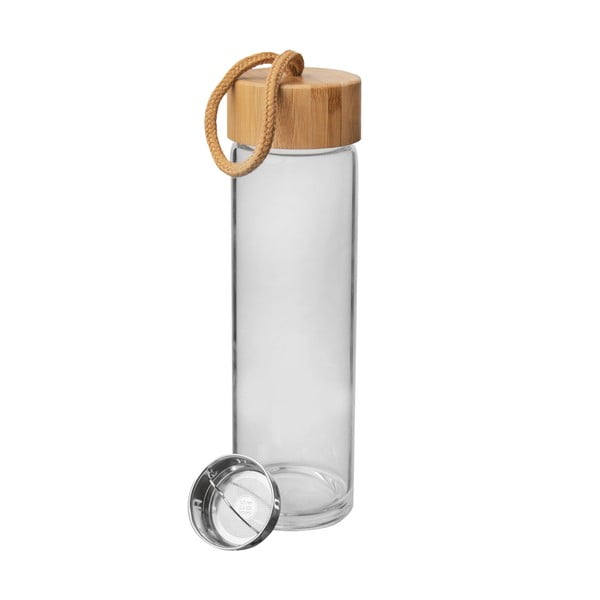 Sklenená fľaša na vodu s bambusovým viečkom Orion, 450 ml