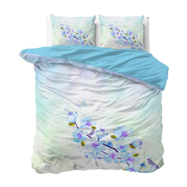 Modré bavlnené obliečky na dvojlôžko Sleeptime Sweet Flowers, 200 × 220 cm
