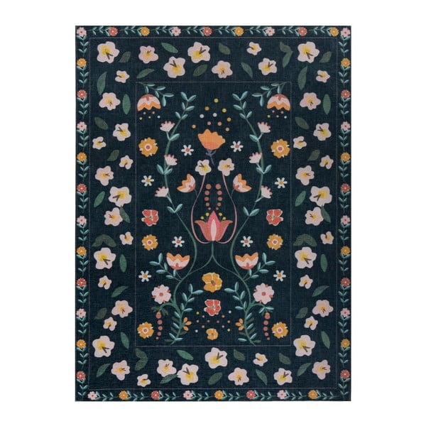 Tmavomodrý prateľný koberec 120x170 cm MATCH NORDIC FLORAL – Flair Rugs