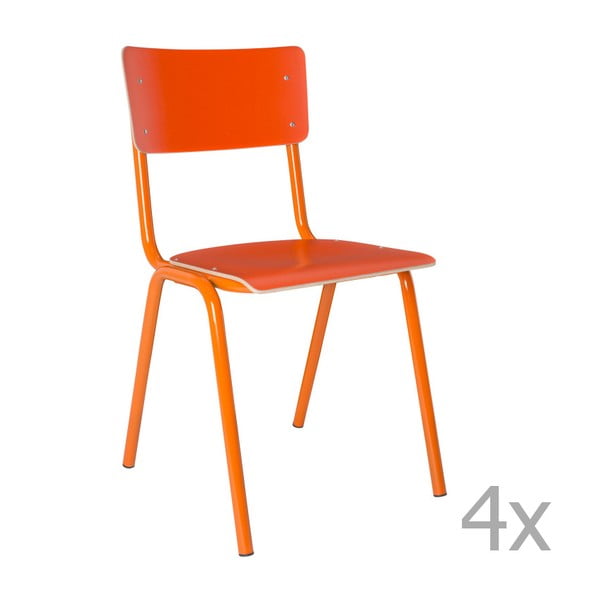 Sada 4 oranžových stoličiek Zuiver Back to School