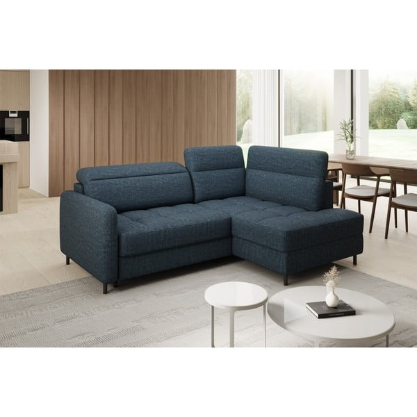 Modrá zamatová rozkladacia/s úložným priestorom rohová pohovka (pravý roh/do L) Barea – ELTAP-image-3