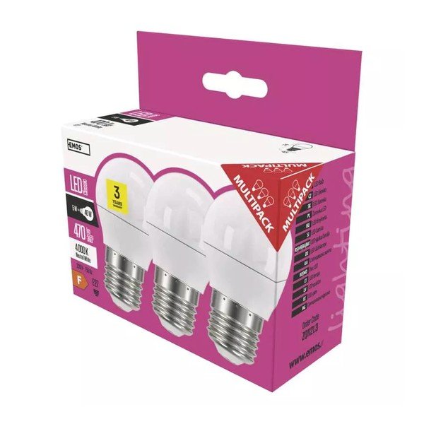 Neutrálne LED žiarovky v súprave 3 ks E27, 5 W - EMOS-image-1