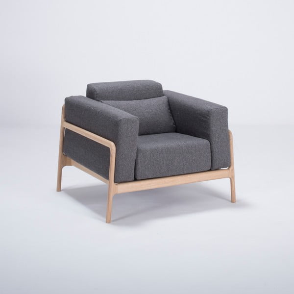 Kreslo s konštrukciou z dubového dreva s tmavosivým textilným sedadlom Gazzda Fawn-image-2