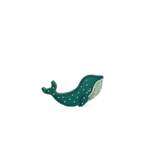 Tyrkysovomodrá stolová lampa Little Lights Whale, šírka 40 cm