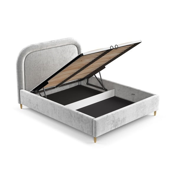 Svetlosivá čalúnená dvojlôžková posteľ s úložným priestorom s roštom 140x200 cm Mija – Maison de Rêve-image-2