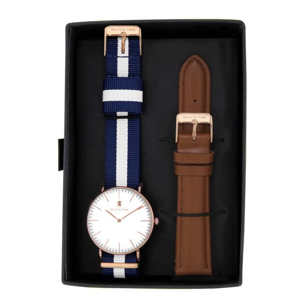 Set dámskych hodiniek s remienkami Black Oak Stripe Blue