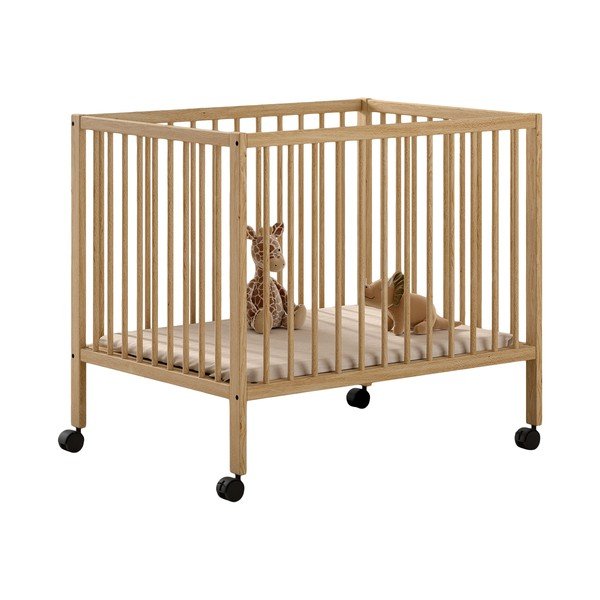 Detská ohrádka z bukového dreva s nastaviteľnou výškou/na kolieskach 95x75 cm v prírodnej farbe Dino – Vipack