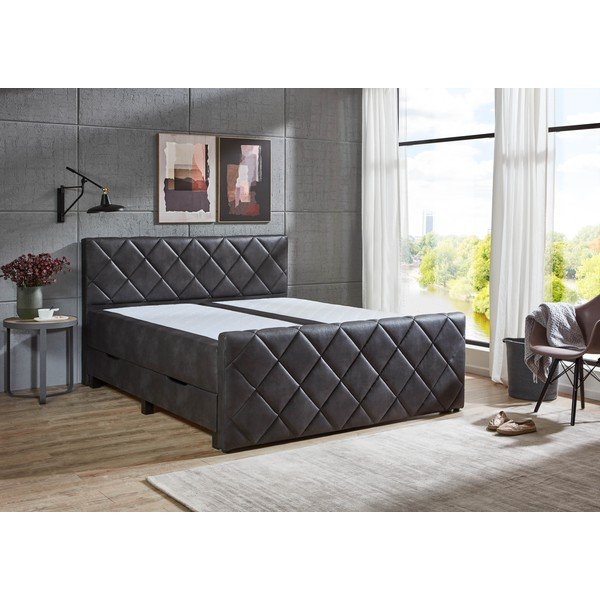 Čierna boxspring posteľ s úložným priestorom 180x200 cm Chester – Rojaplast-image-1