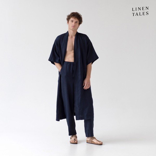 Tmavomodrý ľanový župan veľkosť S/M Summer - Linen Tales-image-4