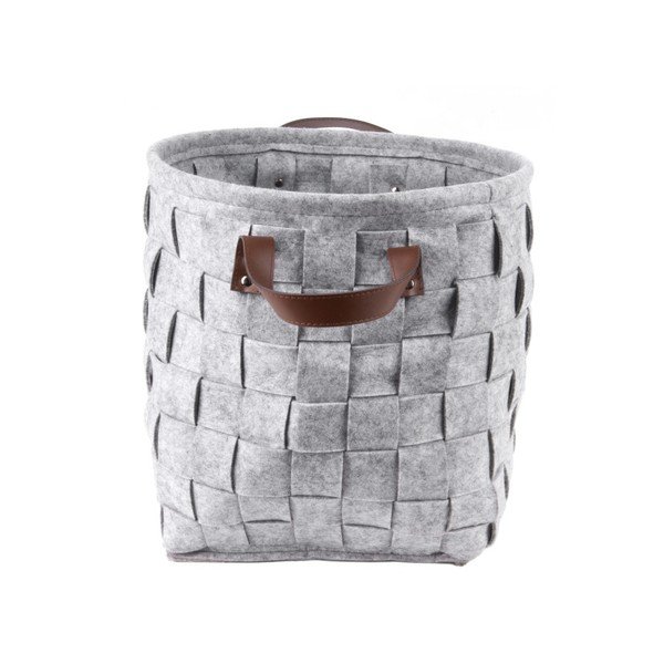 Sivý úložný koš s koženými úchytmi PT LIVING Storage, ⌀ 34 cm-image-1