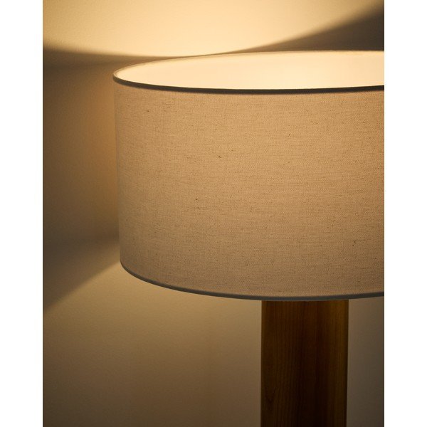 Biela/hnedá stolová lampa z kaučukového dreva s textilným tienidlom (výška  48 cm) Niani – Kave Home-image-3