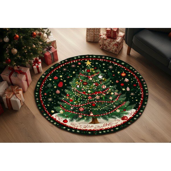 Zelený okrúhly koberec s vianočným motívom ø 120 cm – Conceptum Hypnose-image-1