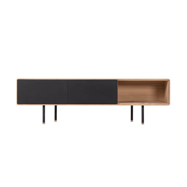 TV stolík z dubového dreva v čierno-prírodnej farbe 160x48 cm Fina – Gazzda