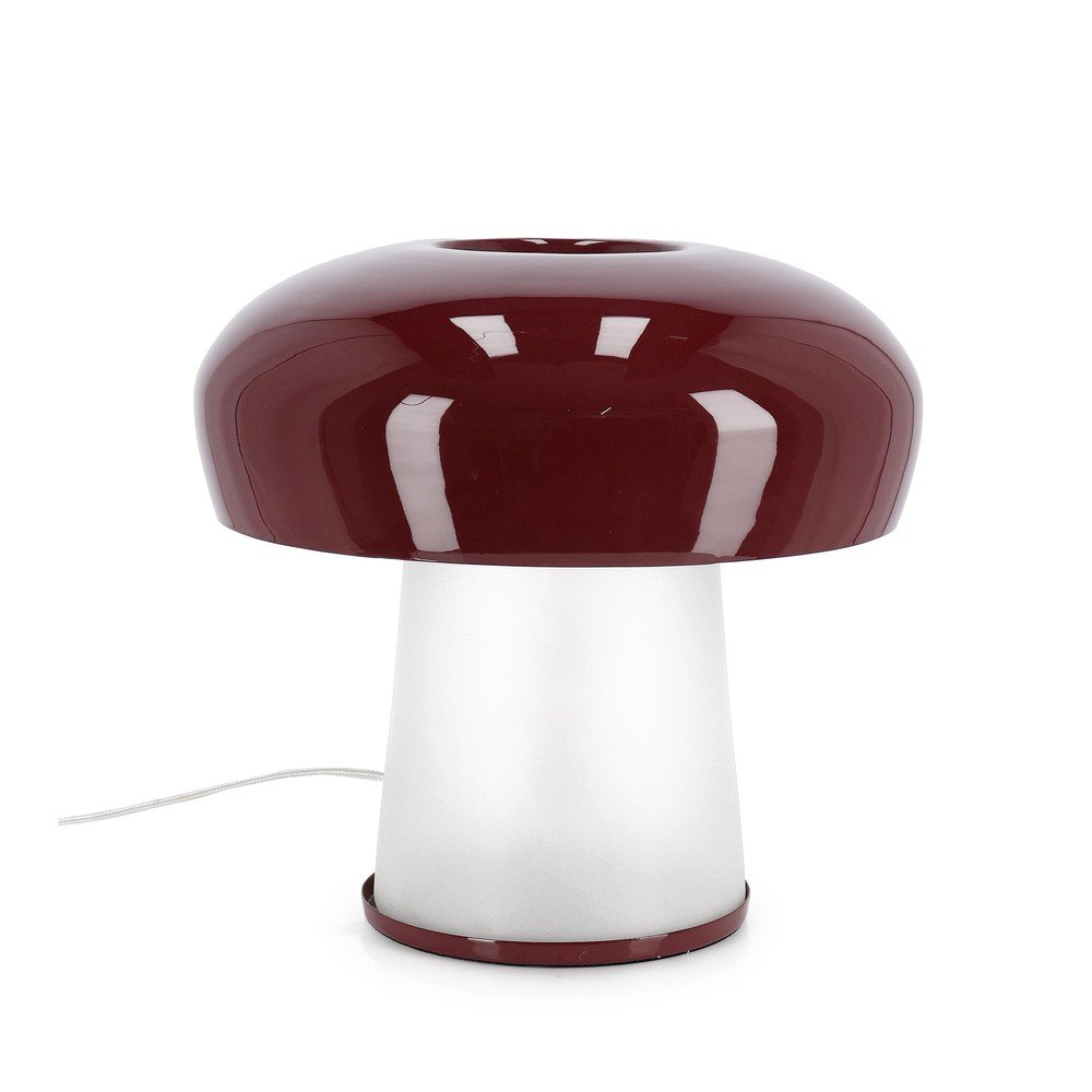 E-shop Vínovočervená kovová stolová lampa so skleneným tienidlom (výška 35 cm) Clevely – Bizzotto