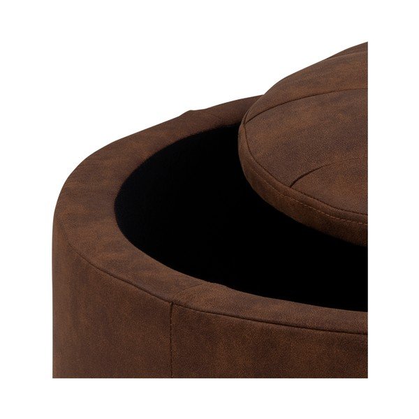 Koňakovohnedý puf z imitácie kože Actona Retina, ⌀ 60 cm-image-1