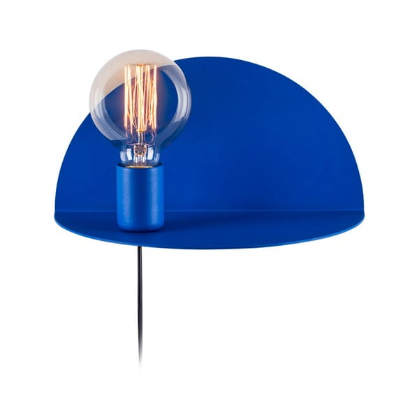 Modrá nástenná lampa s poličkou Shelfie Anna, výška 15 cm