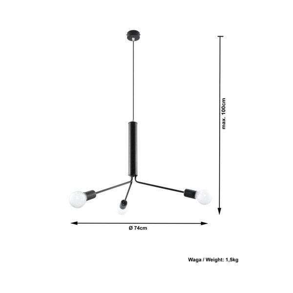 Čierne závesné svietidlo s kovovým tienidlom ø 74 cm Donato – Sollux-image-2
