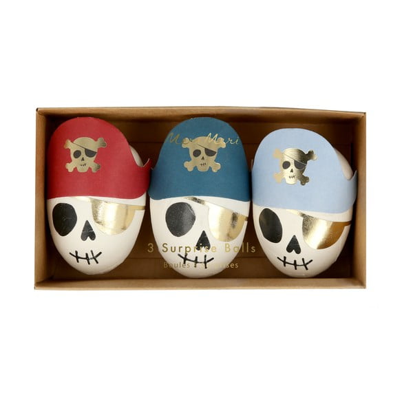 Párty doplnky v súprave 3 ks Pirate Skulls Surprise Balls – Meri Meri