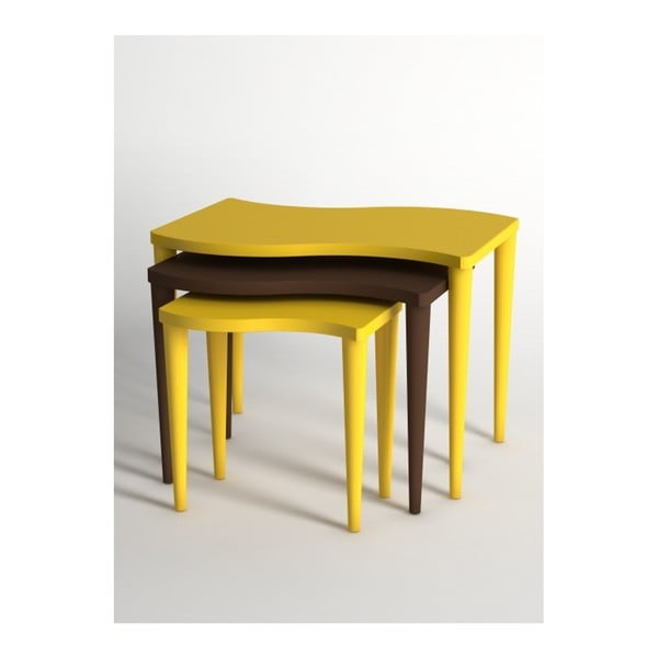 Sada 3 konferenčných stolíkov v hnedej a žltej farbe Monte Gofrato