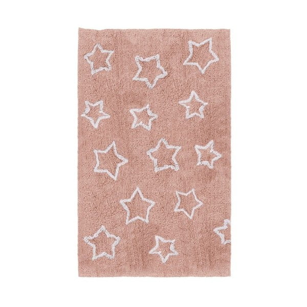 Ružový detský ručne vyrobený koberec Tanuki White Stars, 120 × 160 cm
