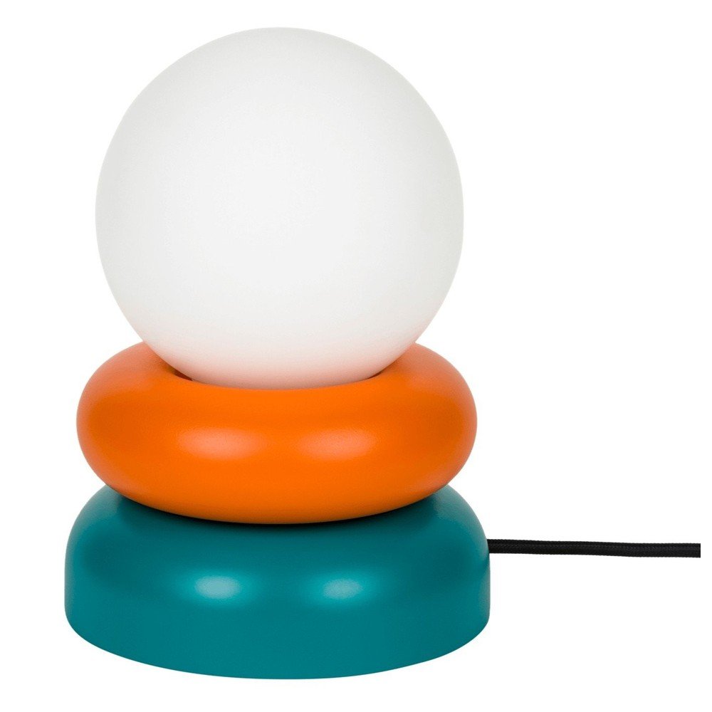 E-shop Stolová lampa z masívneho dreva v petrolejovej farbe/oranžová so skleneným tienidlom (výška 24 cm) Otem – noo.ma