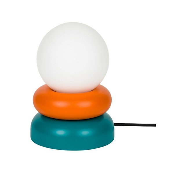 Stolová lampa z masívneho dreva v petrolejovej farbe/oranžová so skleneným tienidlom (výška  24 cm) Otem – noo.ma