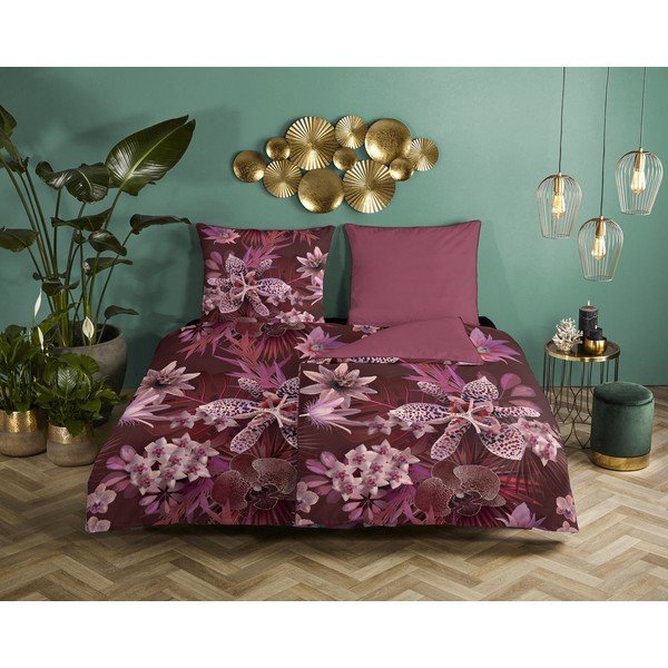 Vínovočervené obliečky na jednolôžko z organickej bavlny Descanso Orchid, 140 x 200 cm-image-1