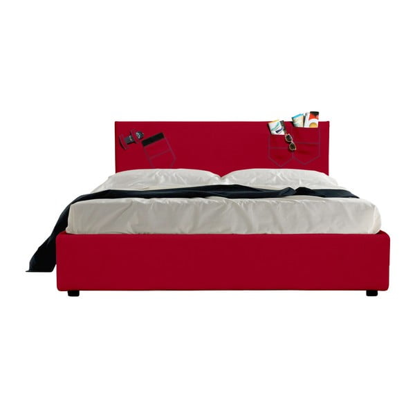 Červená dvojlôžková posteľ s úložným priestorom 13Casa Task, 160 x 190 cm