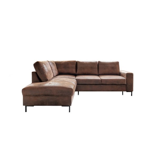 Hnedá rozkladacia rohová pohovka z imitácie kože (ľavý roh) Lofty Lilly – Miuform