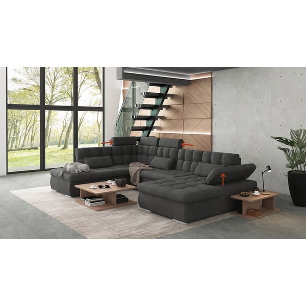 Antracitová rozkladacia/s úložným priestorom rohová pohovka (ľavý roh/do "U") Merkur – Ropez-image-1