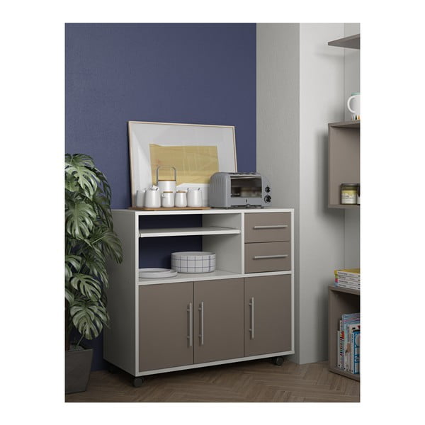 Sivý pojazdný kuchynský úložný systém s policami TemaHome Marius-image-4