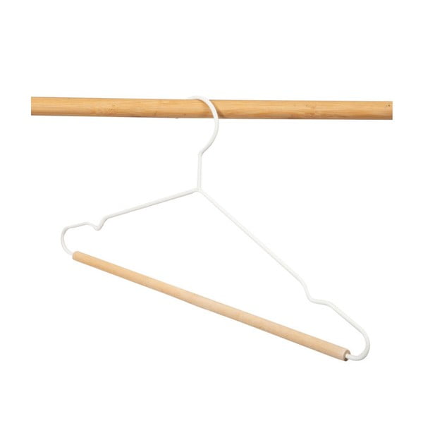 Sada 2 bielych vešiakov na oblečenie s dreveným detailom Compactor Frosted