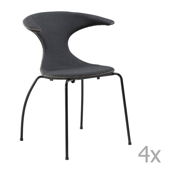 Sada 4 sivých jedálenských stoličiek s čiernych kovovou podnožou DAN– FORM Flair
